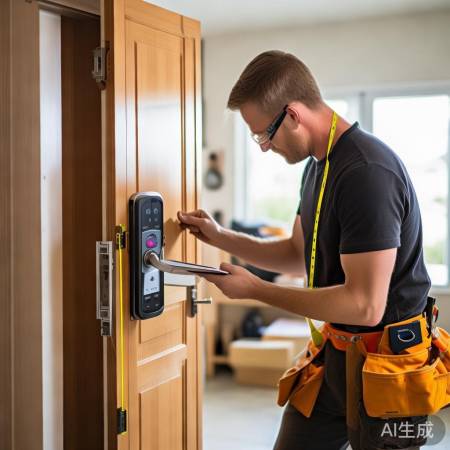 量好尺寸，找师傅安装指纹锁