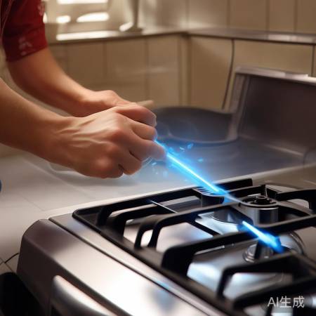 燃气灶点火，注意安全