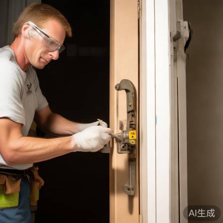 安装门锁前先关闭锁，观察弹簧方